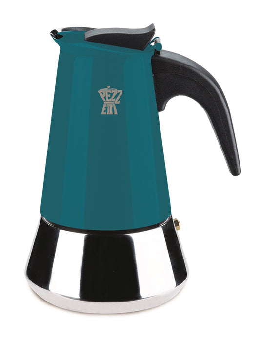 Pezzetti - Italian espresso maker - coffee maker - 6 cups - stainless steel - induction - gas - electric - percolator - moka pot - blue