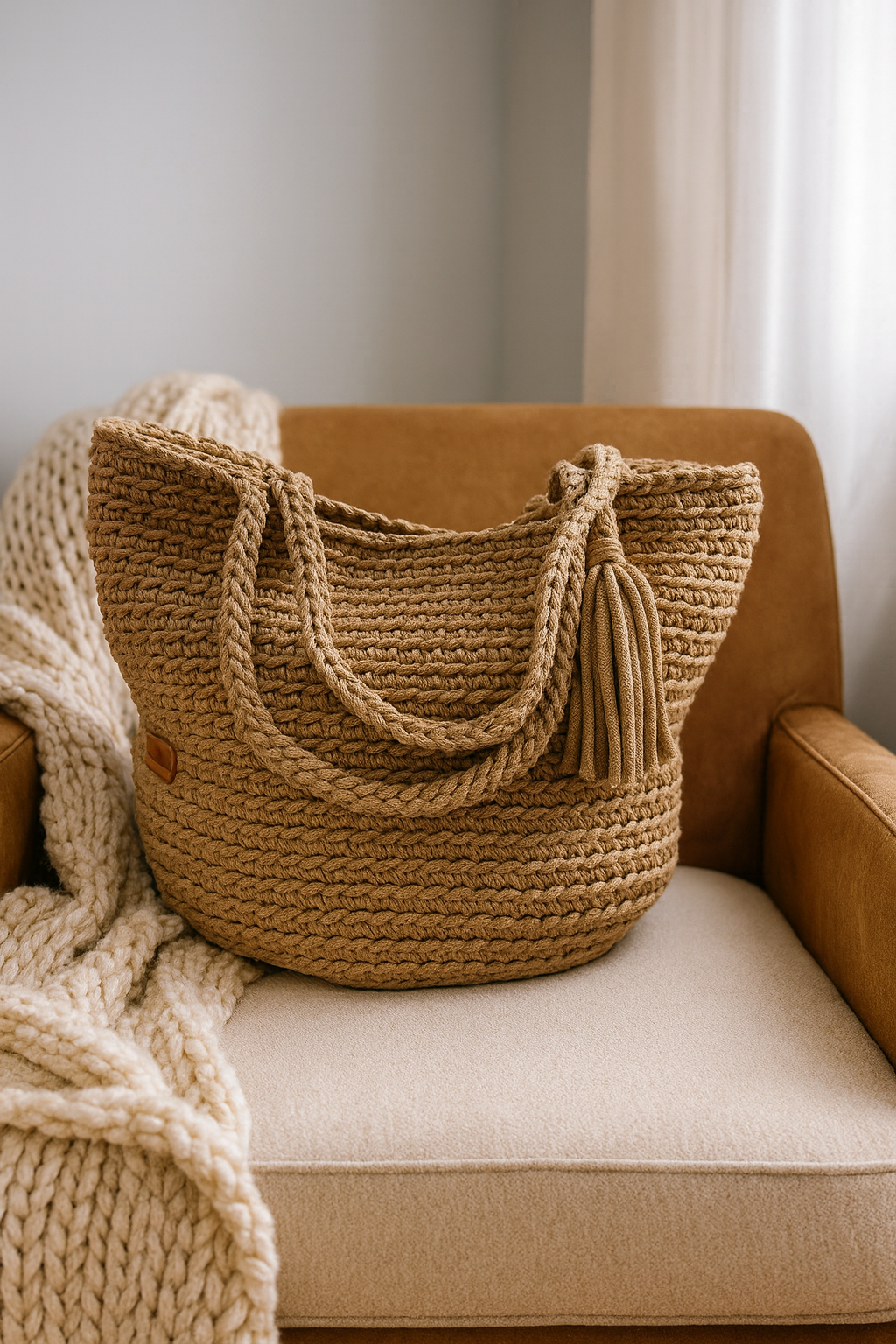 Crocheted shopper bag handmade - Caramel