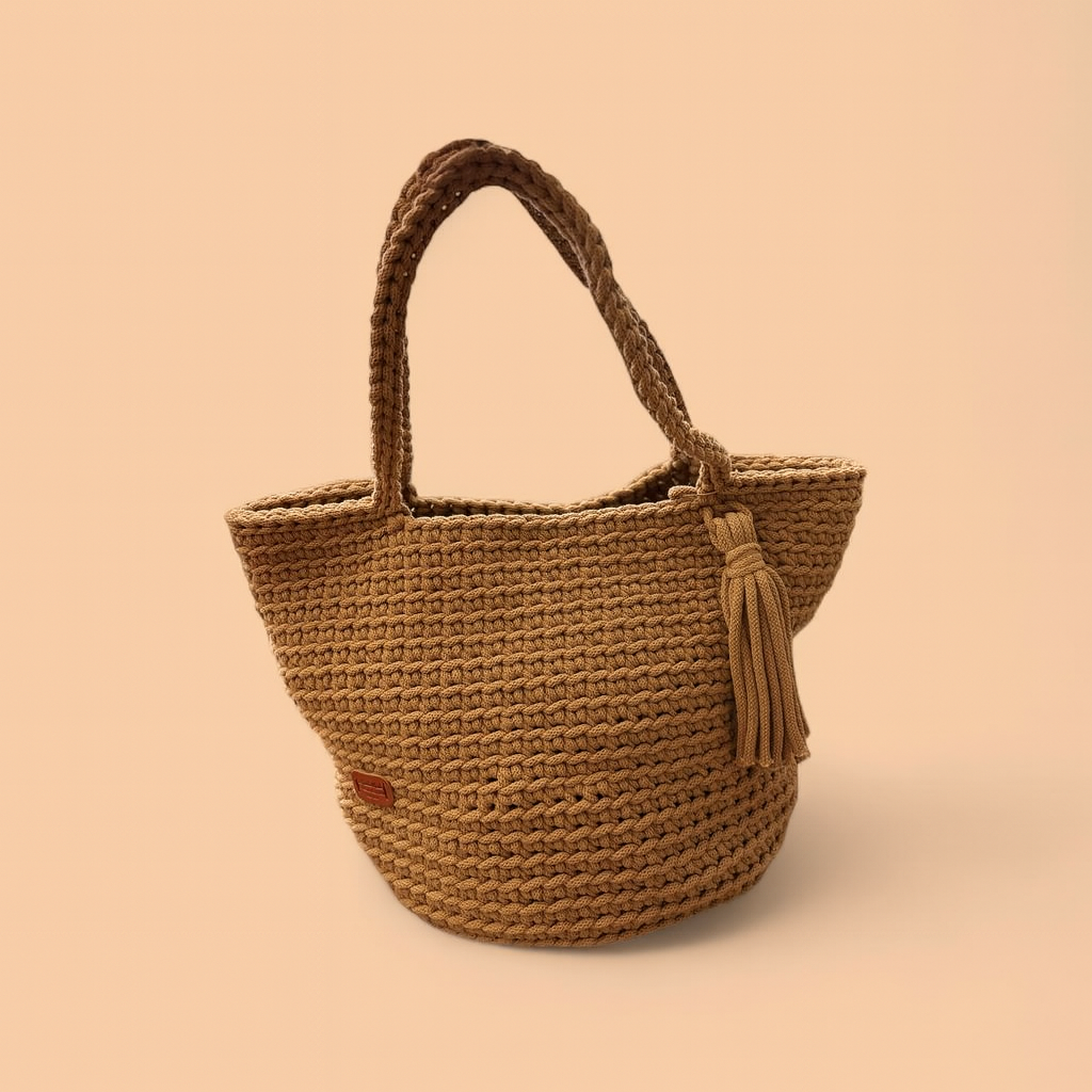 Crocheted shopper bag handmade - Caramel