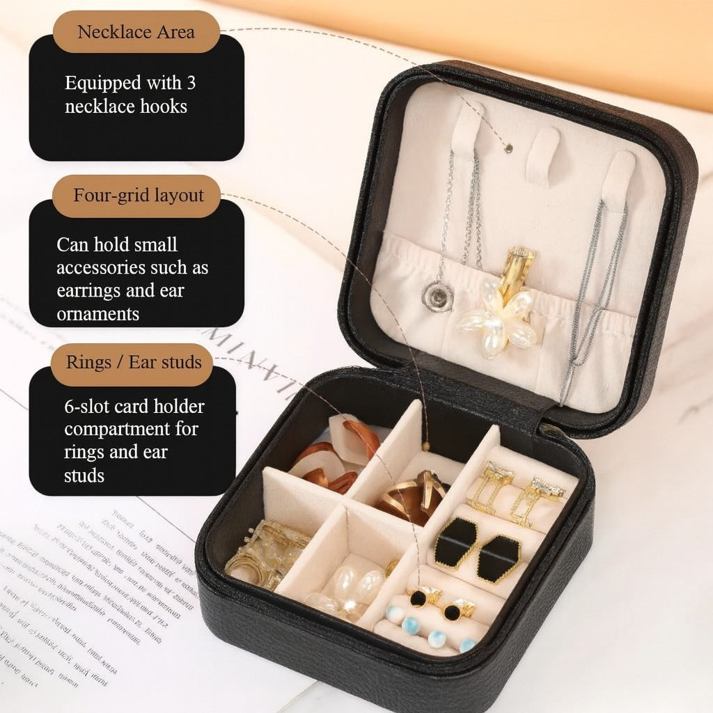 Travel Jewelry Box with Zipper - BLACK