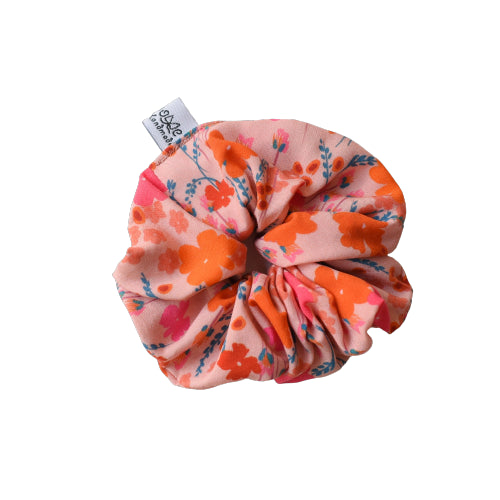 Scrunchie tie pink with flowers HANDMADE
