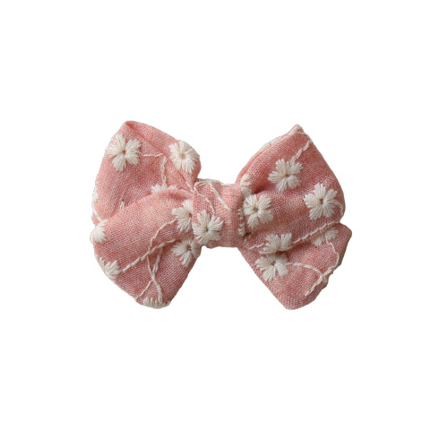 Small Embroidered Pink Bow Handmade