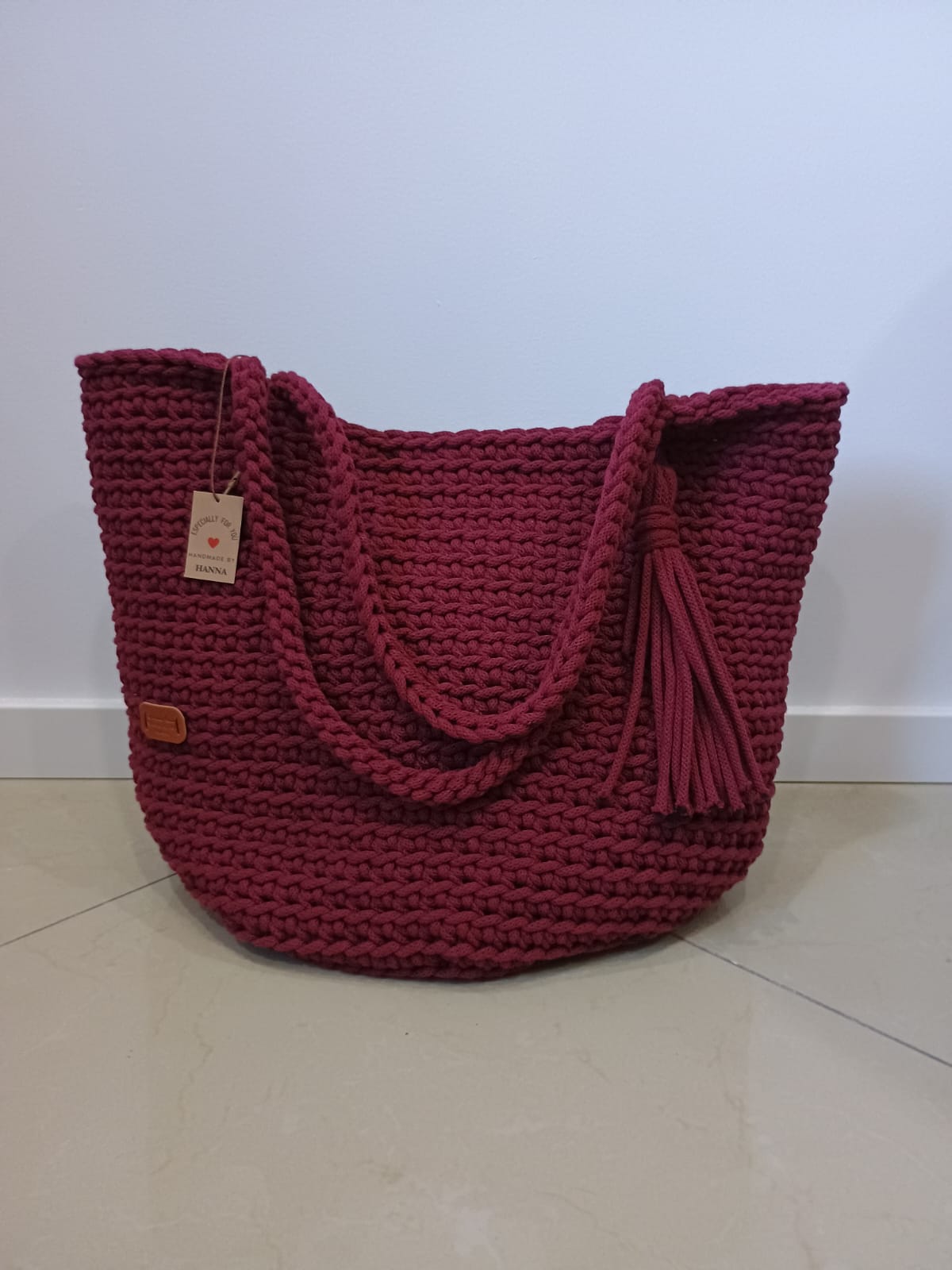 Crocheted shopper bag handmade - red