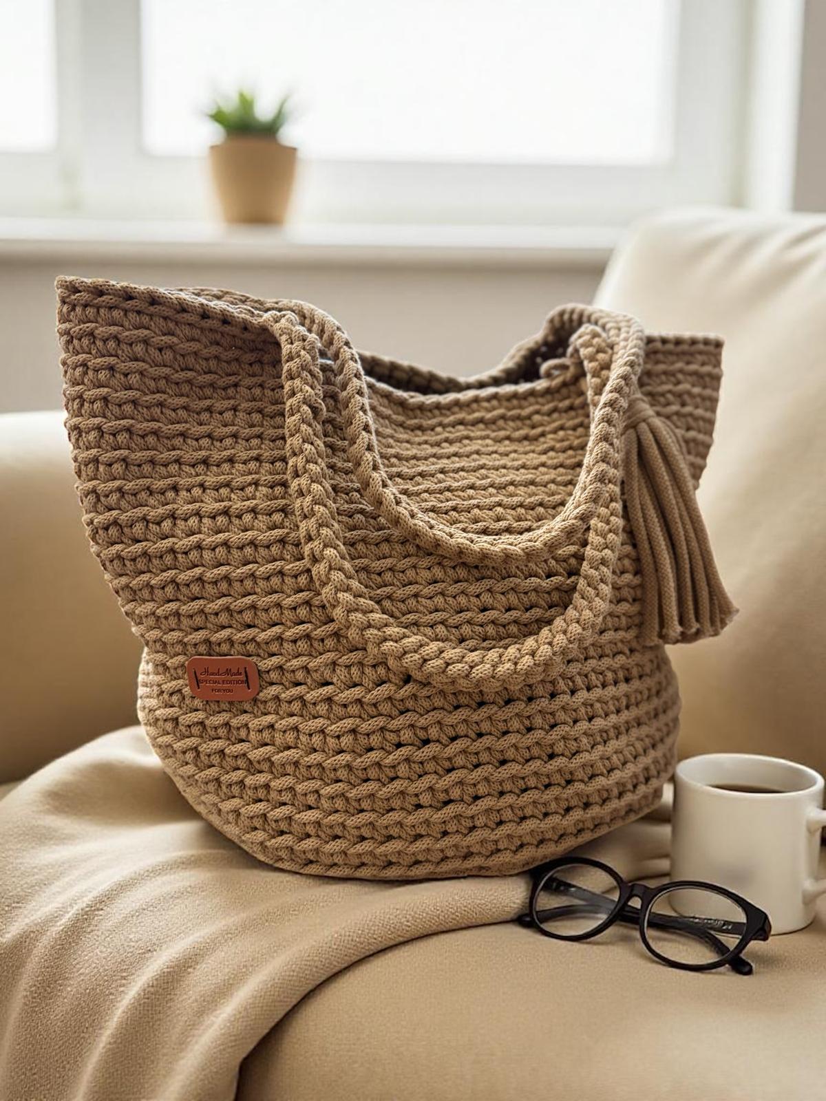 Crocheted shopper bag handmade - Caramel