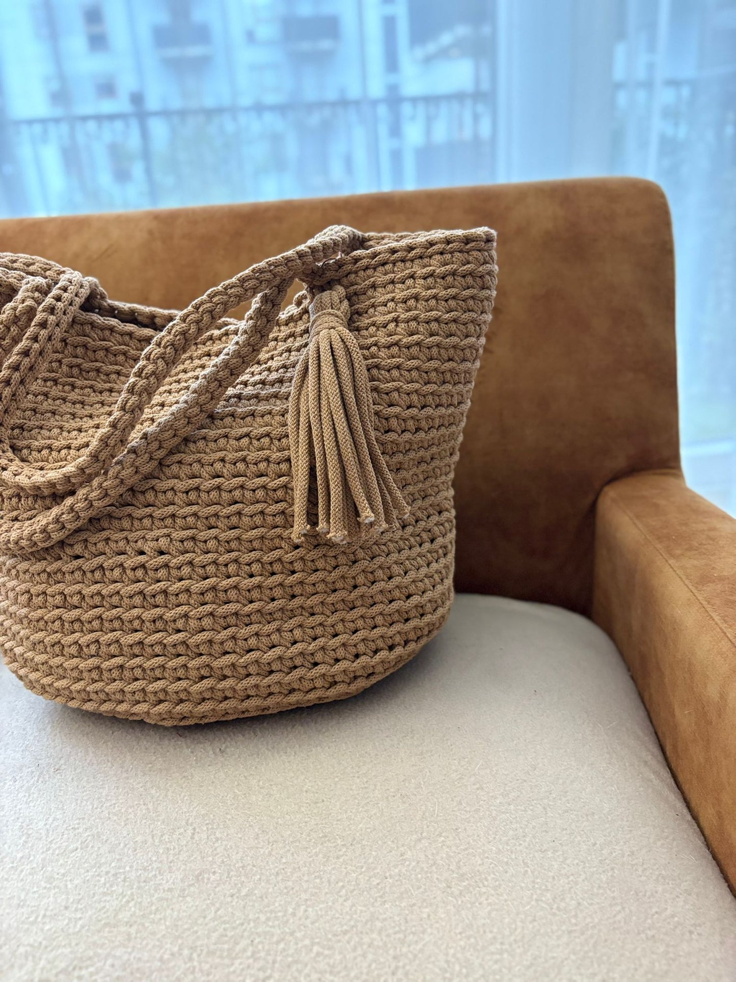 Crocheted shopper bag handmade - Caramel