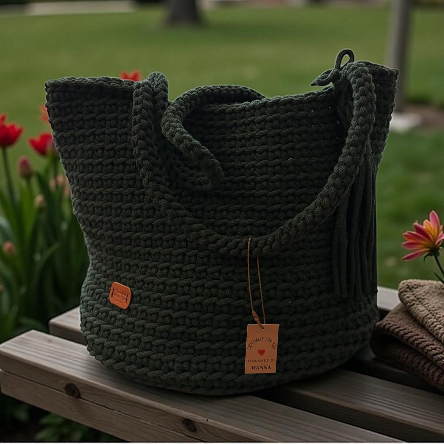 Crocheted shopper bag handmade - green