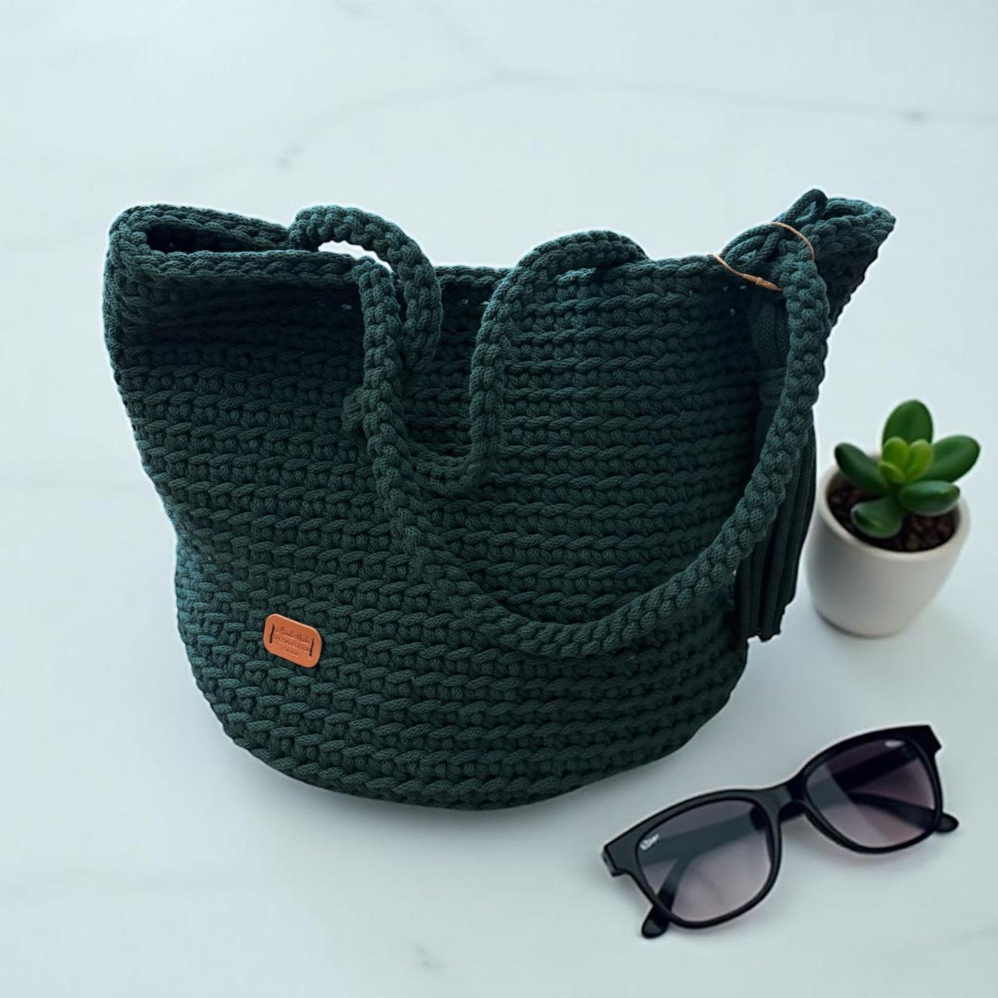 Crocheted shopper bag handmade - green