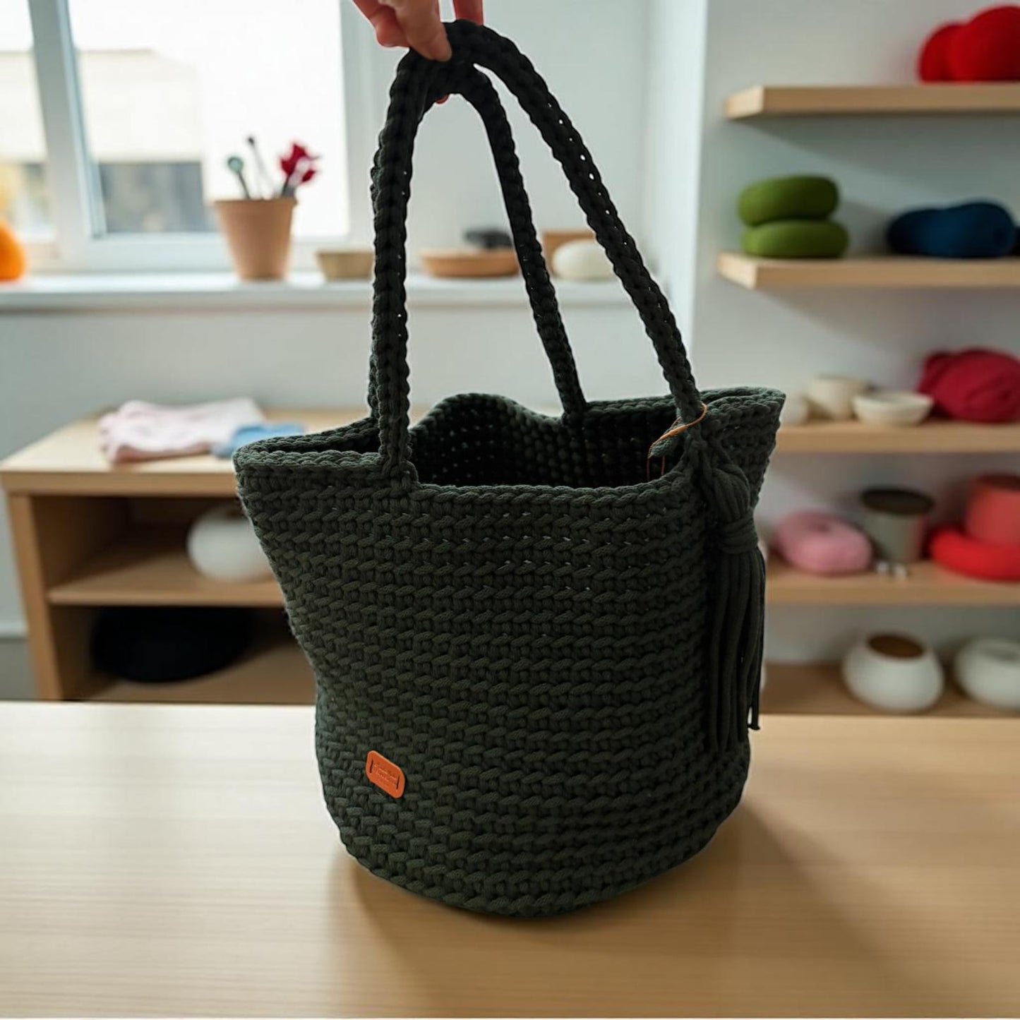 Crocheted shopper bag handmade - green