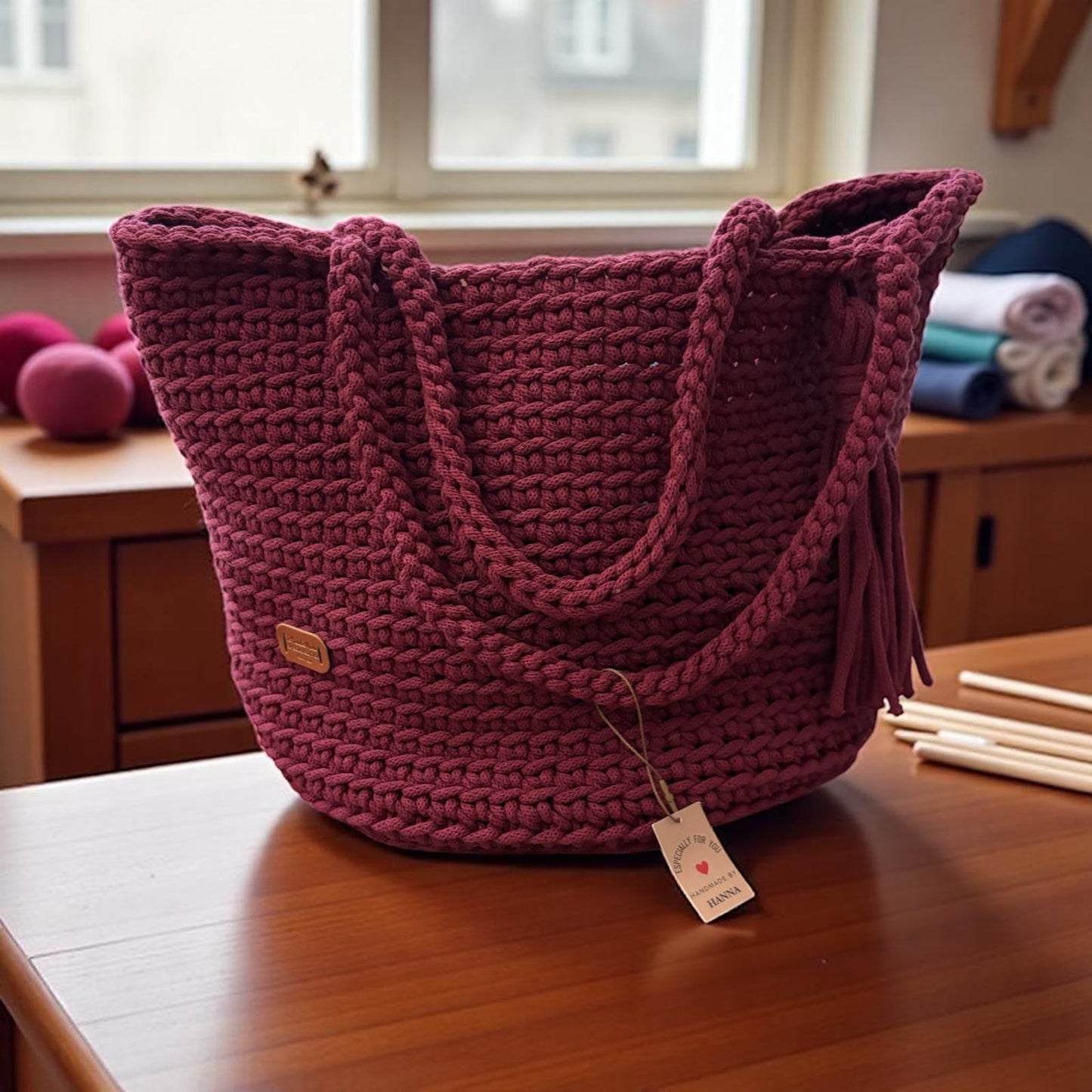 Crocheted shopper bag handmade - red