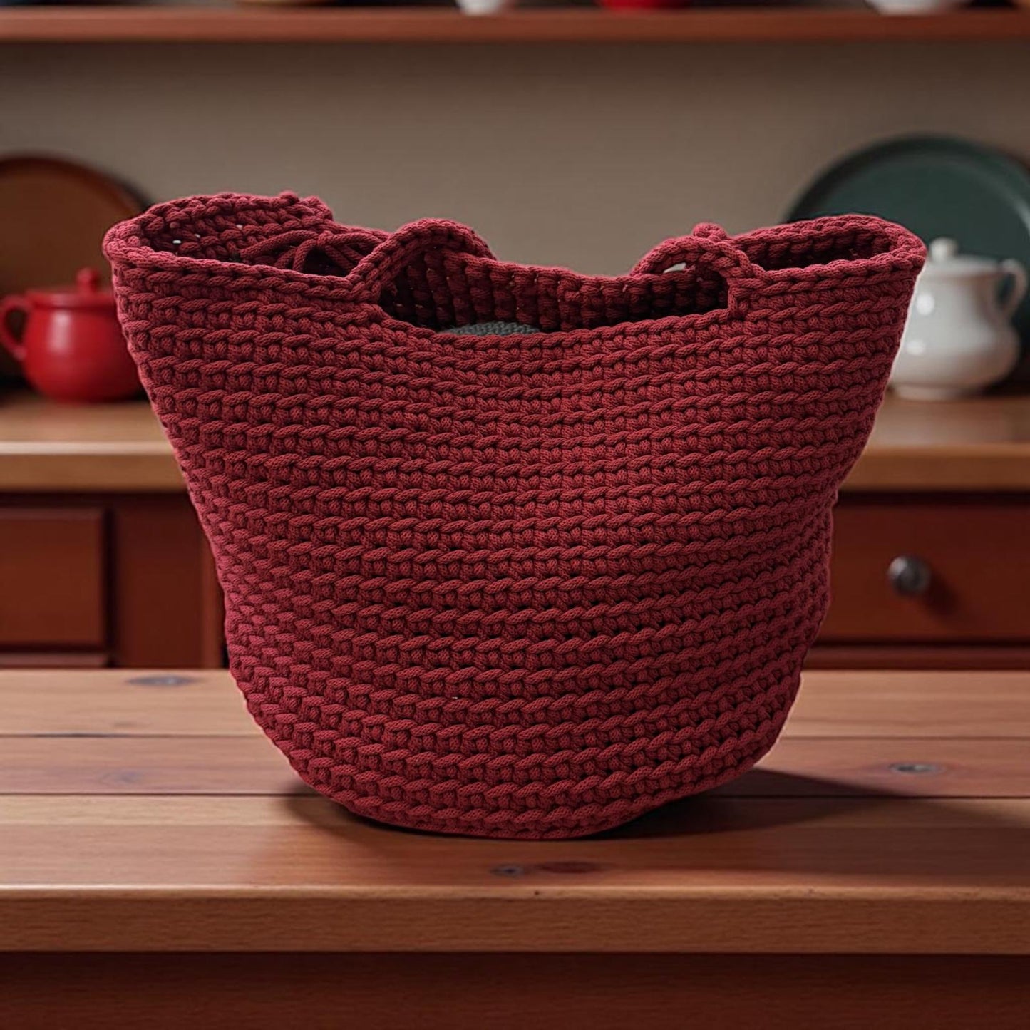 Crocheted shopper bag handmade - red