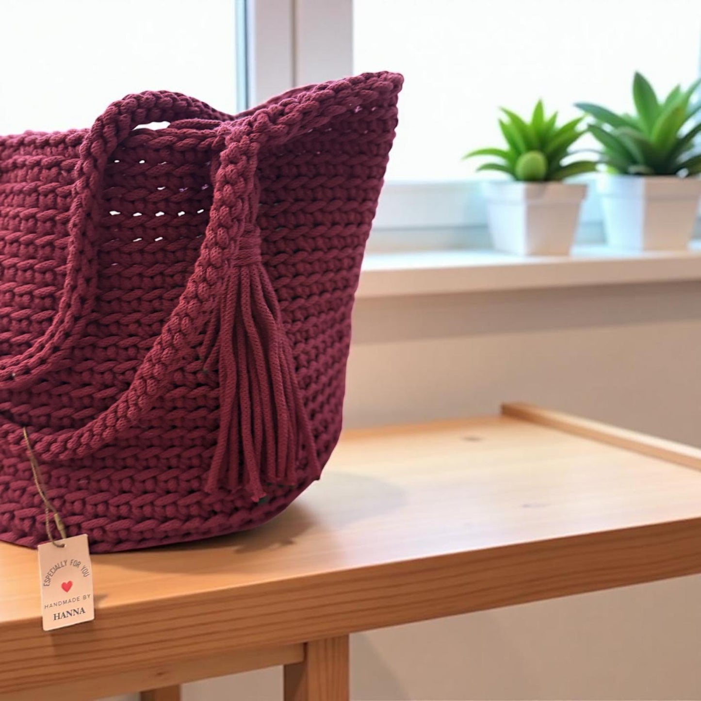 Crocheted shopper bag handmade - red