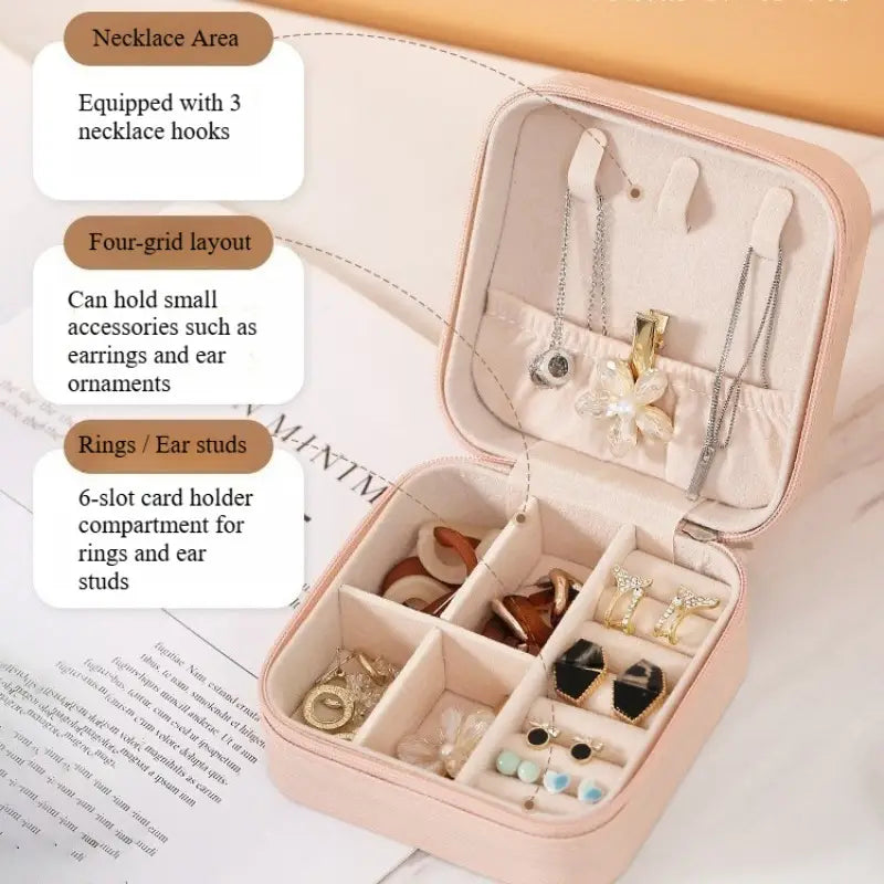 Travel Jewelry Box with Zipper - Pink
