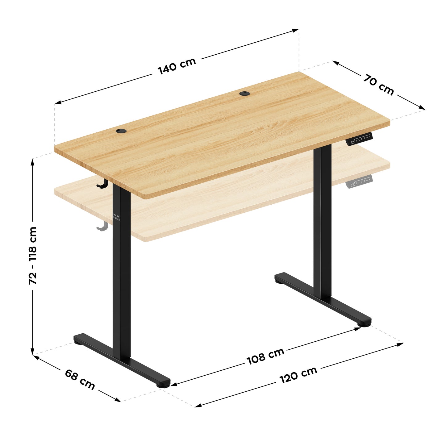 Mark Adler Desk Leader 7.3-140x70 cm - Electrically adjustable - Black/wood
