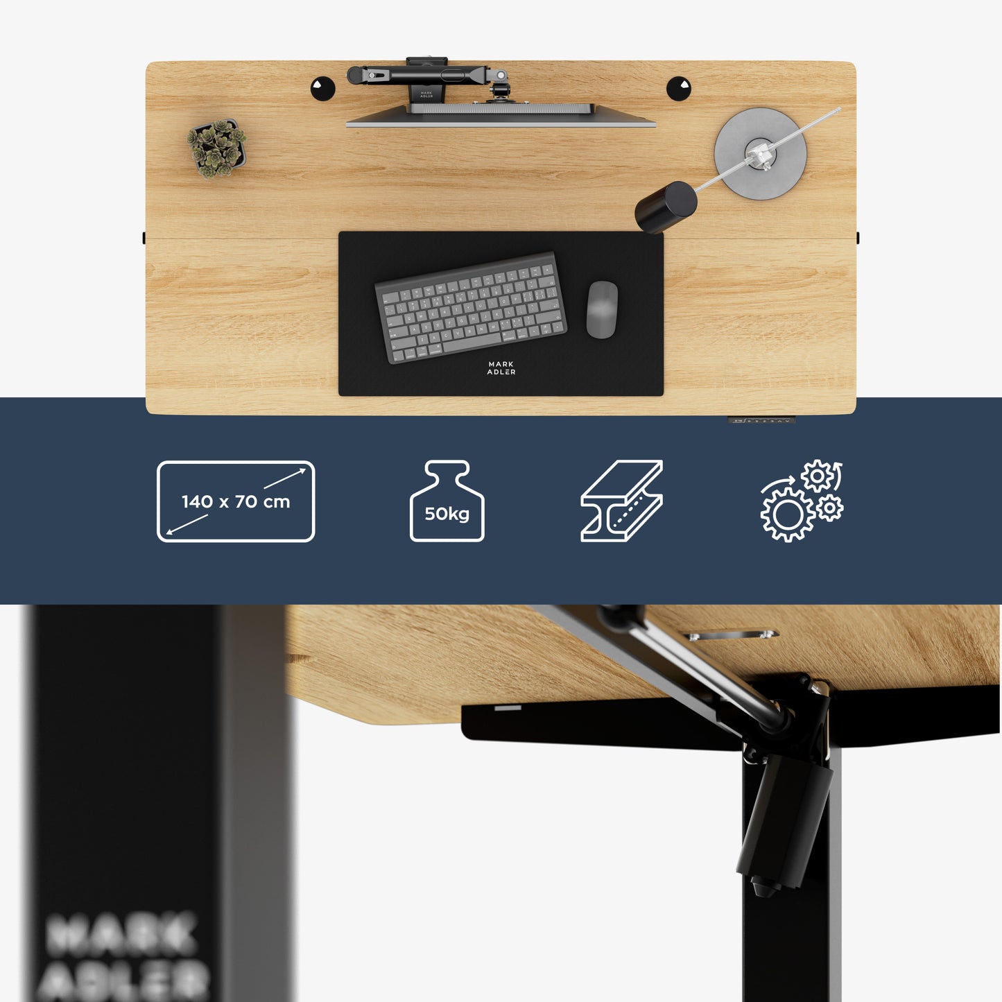 Mark Adler Desk Leader 7.3-140x70 cm - Electrically adjustable - Black/wood