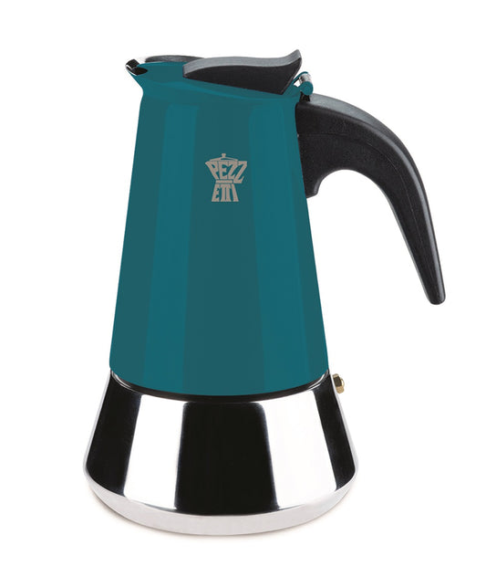 Pezzetti - Italian espresso maker - coffee maker - 4 cups - stainless steel - induction - gas - electric - percolator - moka pot - blue