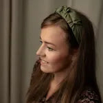 Green linen headband with ruffles HANDMADE