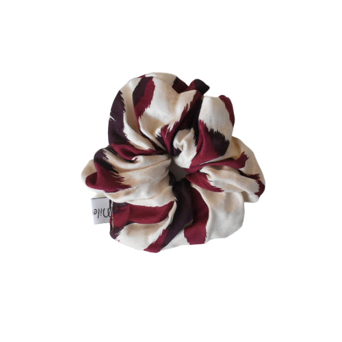 Gumka do włosów scrunchie bordowo-kremowa RĘCZNIE WYKONANE