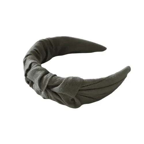 Green linen headband with ruffles HANDMADE